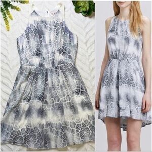 Rebecca Taylor Georgette Silk Snow Leopard Animal Print Sleeveless Dress Size 10